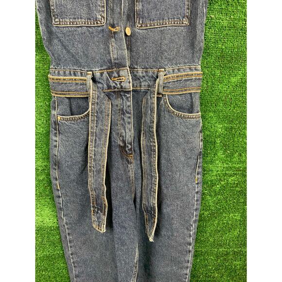 Trendyol Denim Jumpsuit Blue Wash Full Length Short Sleeve Coverall Womens Sz 36 - Picture 12 of 16